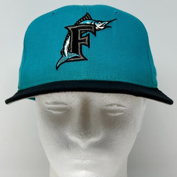 Vintage 90s Florida Marlins Hat Baseball Cap Fitted 7 1/8 Green New Era USA Made - Picture 2 of 14